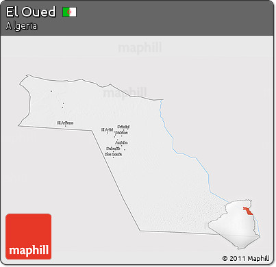 Silver Style 3D Map of El Oued, single color outside