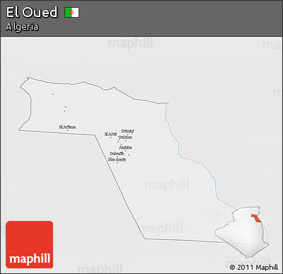 Silver Style 3D Map of El Oued, single color outside
