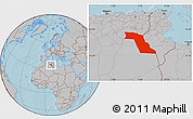 Gray Location Map of El Oued, hill shading