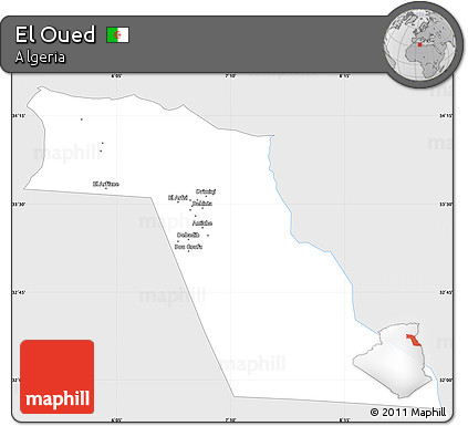 Silver Style Simple Map of El Oued, single color outside
