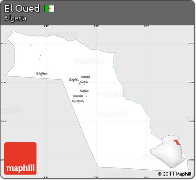 Silver Style Simple Map of El Oued, single color outside