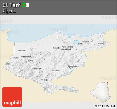 Classic Style 3D Map of El Tarf, single color outside