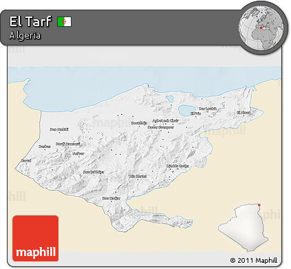 Classic Style 3D Map of El Tarf, single color outside