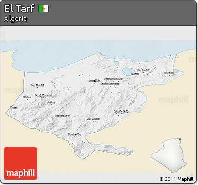 Classic Style 3D Map of El Tarf, single color outside