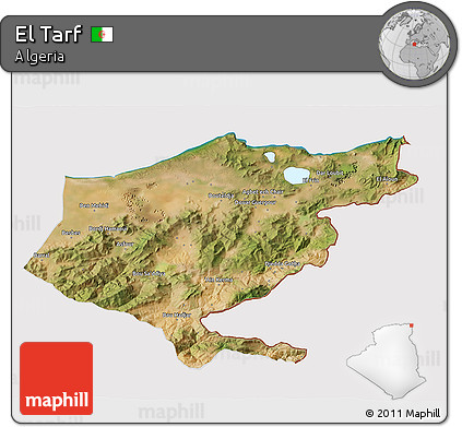 Satellite 3D Map of El Tarf, cropped outside