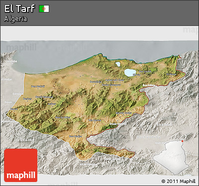 Satellite 3D Map of El Tarf, lighten, semi-desaturated