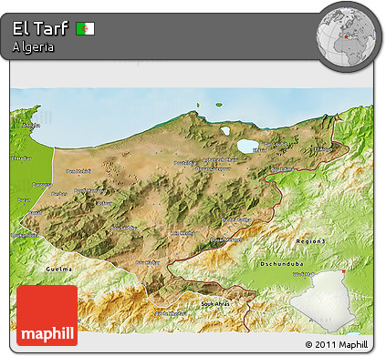Satellite 3D Map of El Tarf, physical outside