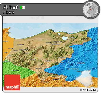 Satellite 3D Map of El Tarf, political outside