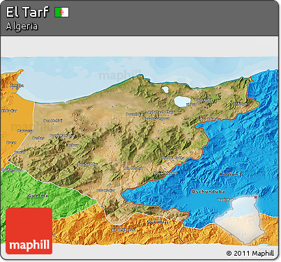 Satellite 3D Map of El Tarf, political outside
