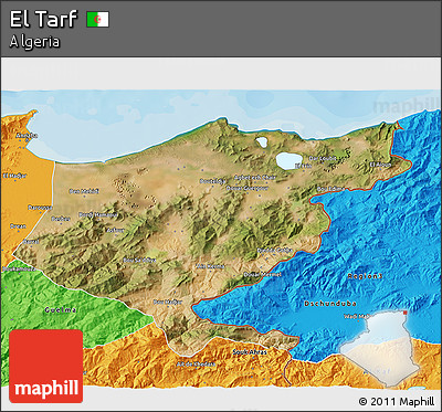 Satellite 3D Map of El Tarf, political outside