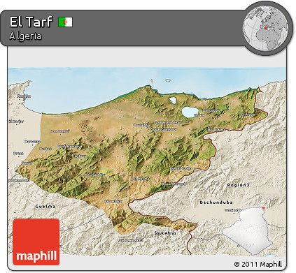 Satellite 3D Map of El Tarf, shaded relief outside