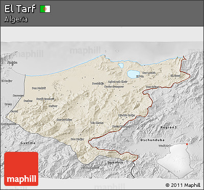 Shaded Relief 3D Map of El Tarf, desaturated