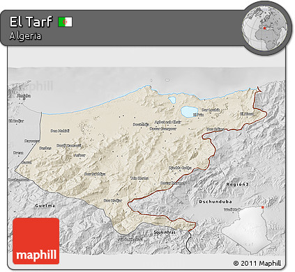 Shaded Relief 3D Map of El Tarf, desaturated