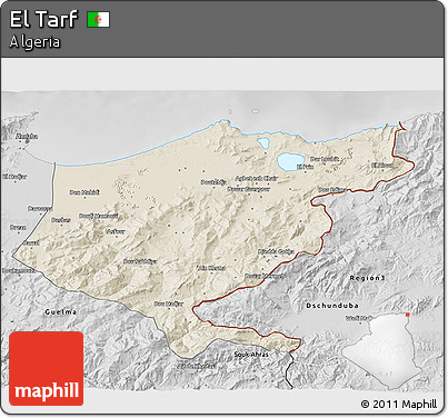 Shaded Relief 3D Map of El Tarf, desaturated
