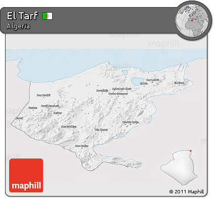 Silver Style 3D Map of El Tarf, single color outside