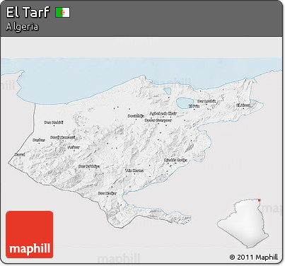 Silver Style 3D Map of El Tarf, single color outside