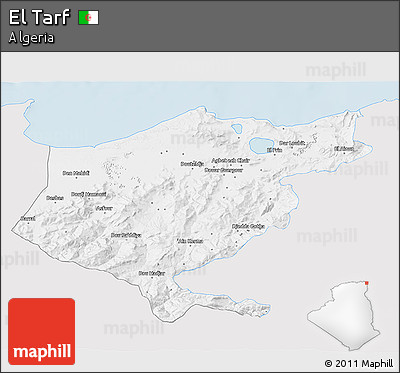 Silver Style 3D Map of El Tarf, single color outside