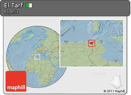 Savanna Style Location Map of El Tarf, hill shading
