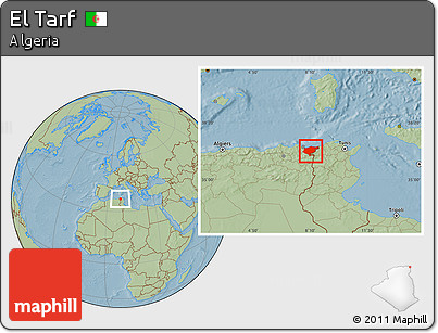 Savanna Style Location Map of El Tarf, hill shading