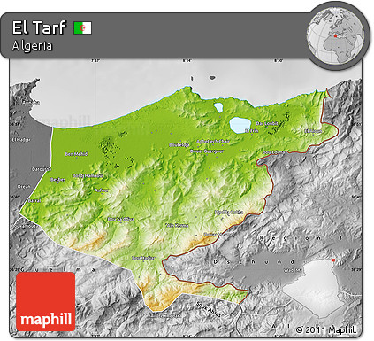 Physical Map of El Tarf, desaturated