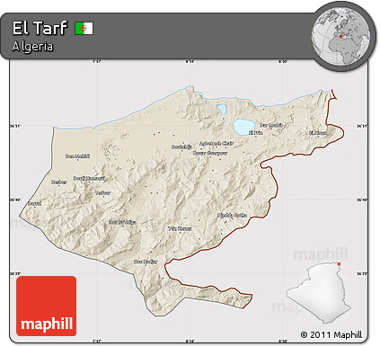 Shaded Relief Map of El Tarf, cropped outside