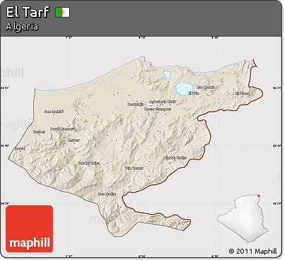 Shaded Relief Map of El Tarf, cropped outside