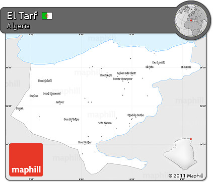 Silver Style Simple Map of El Tarf, single color outside