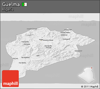 Gray 3D Map of Guelma, single color outside