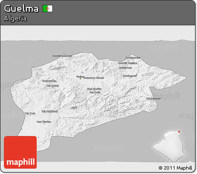 Gray 3D Map of Guelma, single color outside