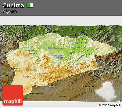 Physical 3D Map of Guelma, darken