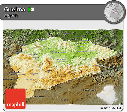 Physical 3D Map of Guelma, darken