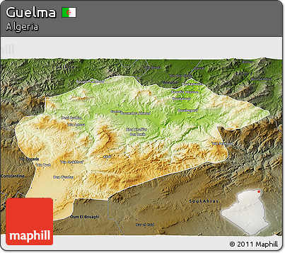 Physical 3D Map of Guelma, darken