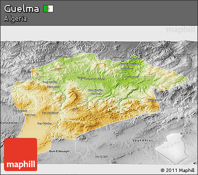 Physical 3D Map of Guelma, desaturated