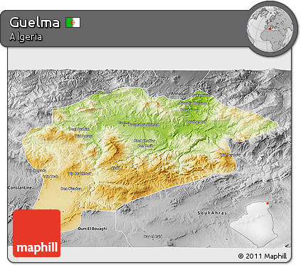 Physical 3D Map of Guelma, desaturated