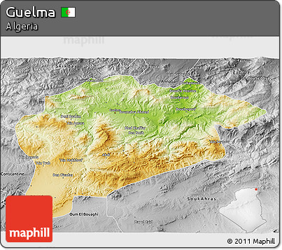 Physical 3D Map of Guelma, desaturated