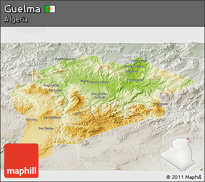 Physical 3D Map of Guelma, lighten, semi-desaturated
