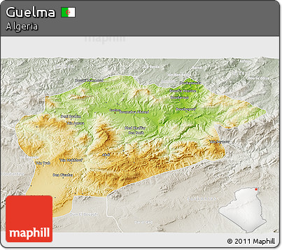 Physical 3D Map of Guelma, lighten, semi-desaturated