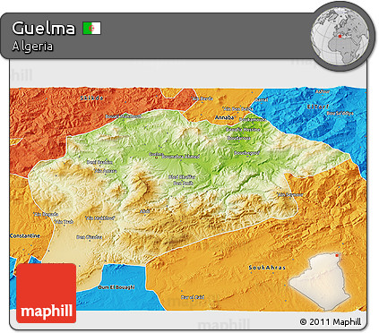 Physical 3D Map of Guelma, political outside