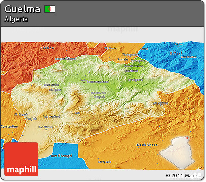 Physical 3D Map of Guelma, political outside