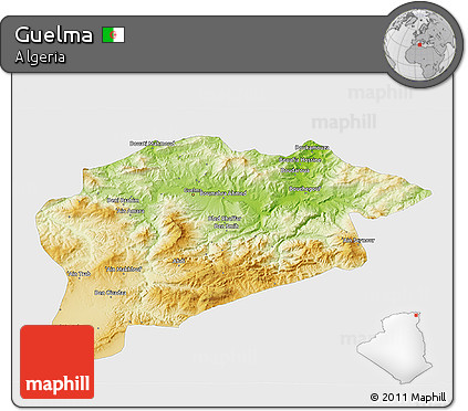 Physical 3D Map of Guelma, single color outside