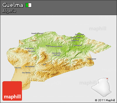 Physical 3D Map of Guelma, single color outside