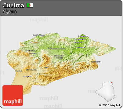 Physical 3D Map of Guelma, single color outside