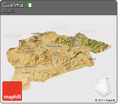 Satellite 3D Map of Guelma, cropped outside