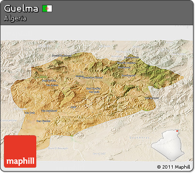 Satellite 3D Map of Guelma, lighten