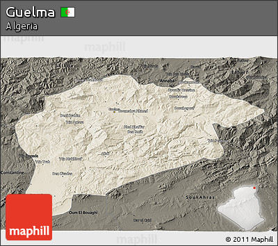Shaded Relief 3D Map of Guelma, darken