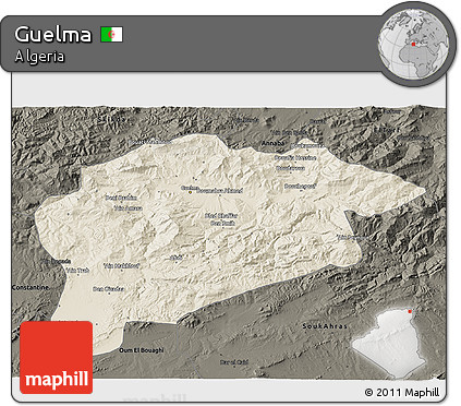 Shaded Relief 3D Map of Guelma, darken