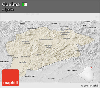 Shaded Relief 3D Map of Guelma, desaturated