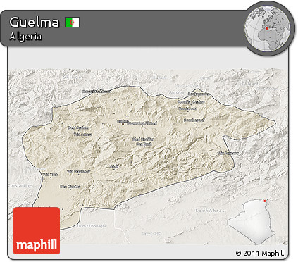 Shaded Relief 3D Map of Guelma, lighten