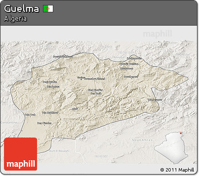 Shaded Relief 3D Map of Guelma, lighten