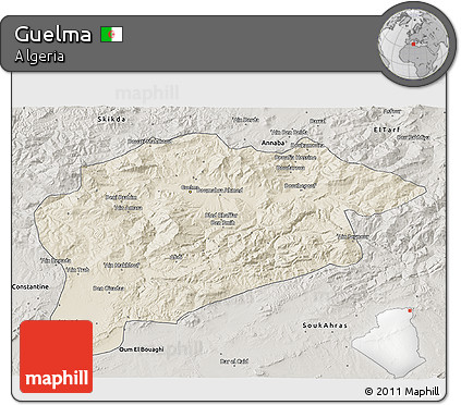 Shaded Relief 3D Map of Guelma, semi-desaturated